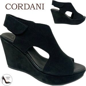 CORDANI REED PLATFORM WEDGE SANDAL BOOTIES BLACK SUEDE SLINGBACK SHOES ITALY 38